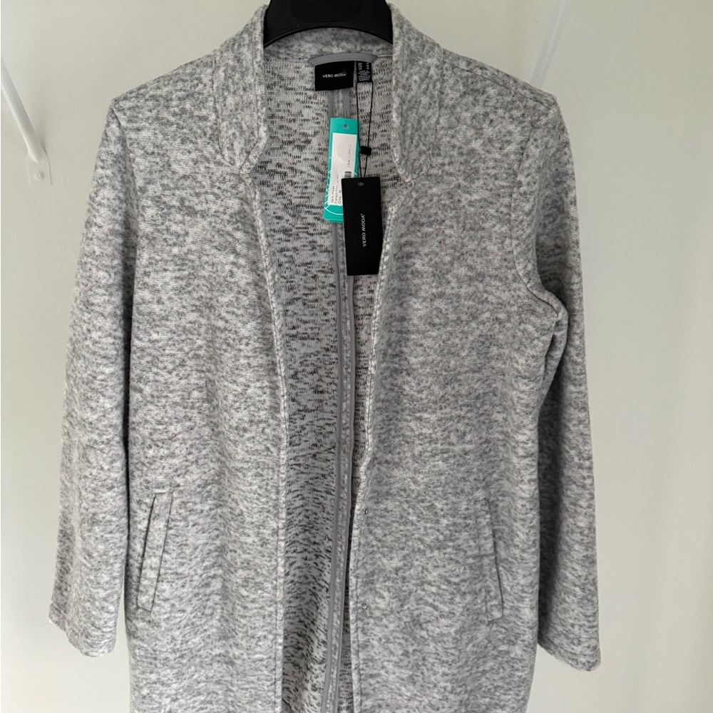 Gray Open Front Cardigan